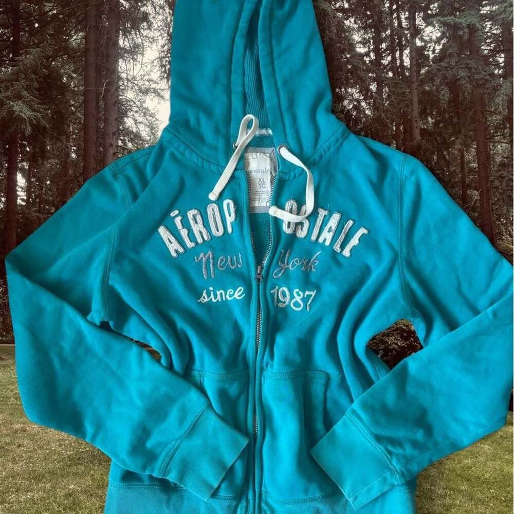 Vintage Y2K Women’s Aeropostale Teal Zip-Up Hoodie
